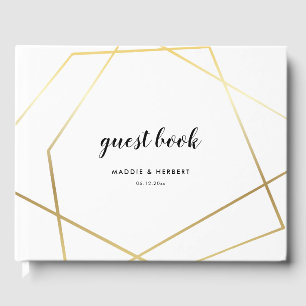 Moderne geometrische Goldrahmen-Hochzeit Gästebuch