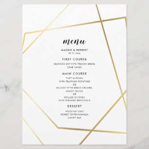 Moderne geometrische Goldrahmen-Hochzeit Menükarte