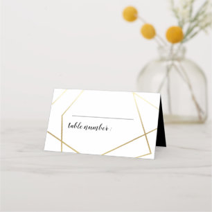 Moderne geometrische Goldrahmen-Hochzeit Platzkarte