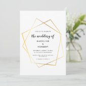 Moderne geometrische Goldrahmen-Hochzeitseinladung Save The Date (Stehend Vorderseite)