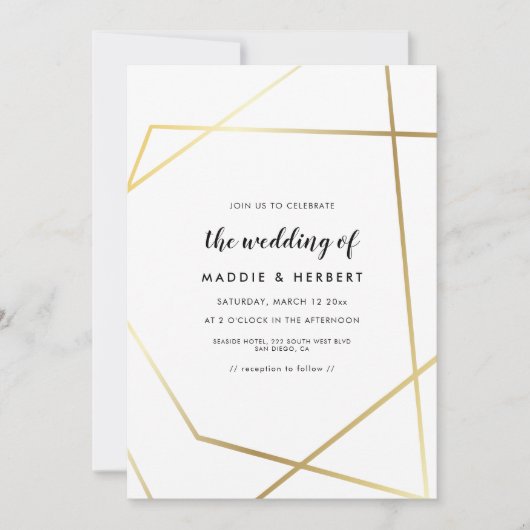 Moderne geometrische Goldrahmen-Hochzeitseinladung Save The Date (Vorderseite)