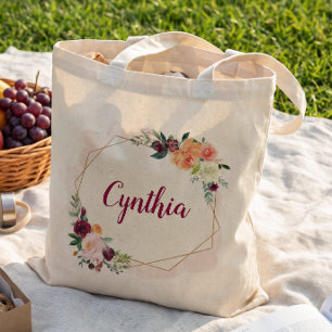 Moderne geometrische Goldrahmen mit Blumenübersich Tragetasche