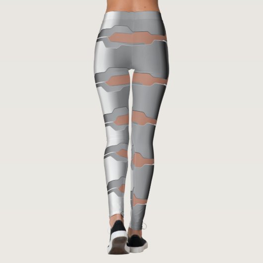 Moderne geometrische graue und hautrosa Metallic T Leggings (Rückseite)