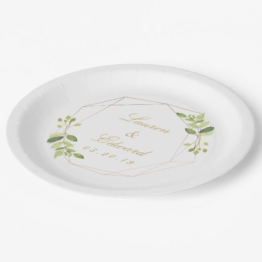 Moderne geometrische Greenerie Personalisierte Hoc Pappteller (Schrägansicht)