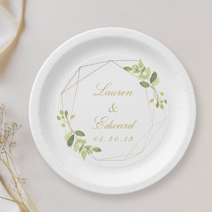 Moderne geometrische Grünpflanzen Hochzeit persona Pappteller