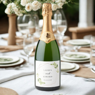 Moderne geometrische Grünpflanzen Hochzeit persona Schaumweinetikett