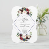 Moderne geometrische Hochzeit der Marine Burgund Einladung (Stehend Vorderseite)