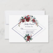 Moderne geometrische Hochzeit des Burgundy Navy RSVP Karte (Rückseite)