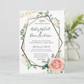 Moderne geometrische Hochzeit in Gold und Rosa Einladung (Stehend Vorderseite)