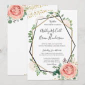 Moderne geometrische Hochzeit in Gold und Rosa Einladung (Vorne/Hinten)
