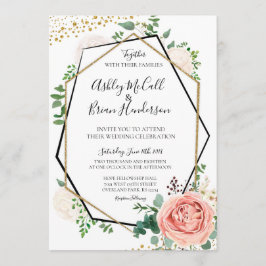 Moderne geometrische Hochzeit in Gold und Rosa Einladung