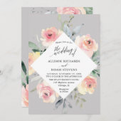 Moderne, geometrische Hochzeit in Grau-Rosa Einladung (Vorne/Hinten)