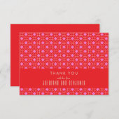 Moderne geometrische Hochzeit in Rot und Rosa Dankeskarte (Vorne/Hinten)