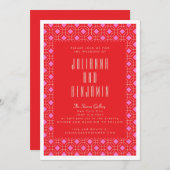 Moderne geometrische Hochzeit in Rot und Rosa Einladung (Vorne/Hinten)