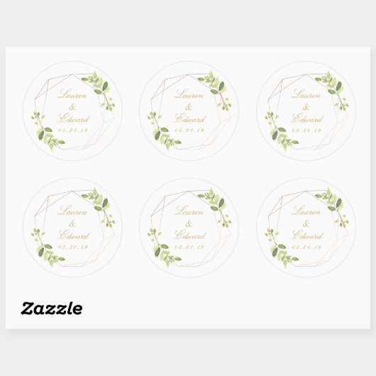 Moderne geometrische Hochzeit Runder Aufkleber (Blatt)