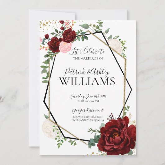 Moderne geometrische Hochzeitsempfehlung mit Gold Einladung (Vorderseite)