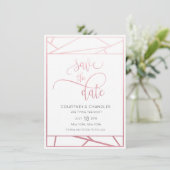 Moderne geometrische Imitat Rose Gold Save the Dat Date (Stehend Vorderseite)