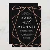 Moderne geometrische Imitate Rose Gold auf Schwarz Einladung (Vorne/Hinten)