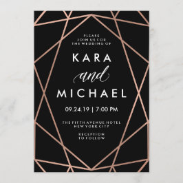 Moderne geometrische Imitate Rose Gold auf Schwarz Einladung