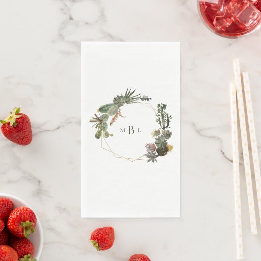 Moderne geometrische Kaktus Monogramm weiß Serviette (Beispiel)