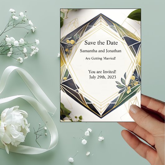Moderne geometrische kleine Blume Save the Date Einladung