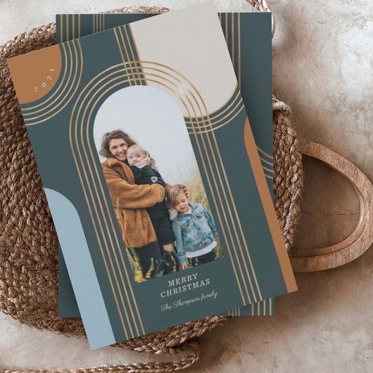 Moderne geometrische, konzentrische Goldene Bögen Feiertagskarte