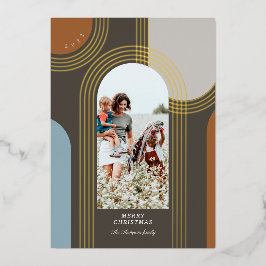 Moderne geometrische, konzentrische Goldene Bögen  Folien Feiertagskarte