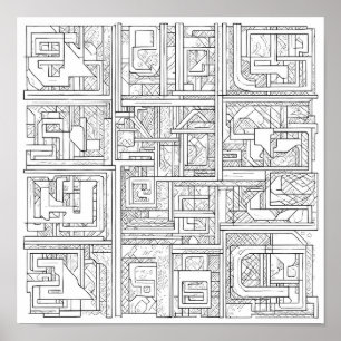 Moderne geometrische Kunst: Digitales Blockmuster Poster