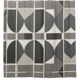 Moderne geometrische Kurven in Grau und Weiß Duschvorhang