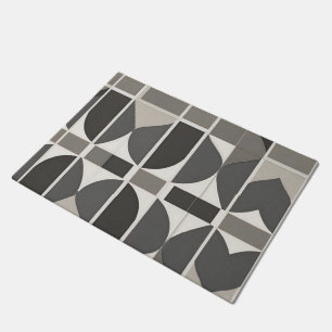 Moderne geometrische Kurven in Grau und Weiß Fußmatte