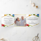 Moderne geometrische, lebendige Hochzeit des Fotos Dreifach Gefaltete Einladung (Innenseite)