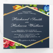 Moderne geometrische, lebendige Hochzeit des Fotos Dreifach Gefaltete Einladung (Innen Erste Seite)