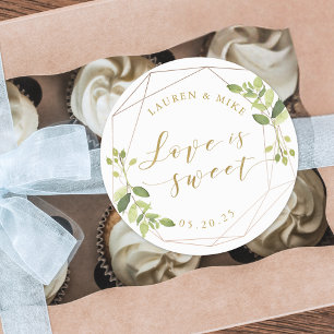 Moderne geometrische Liebe ist süße Hochzeit Runder Aufkleber