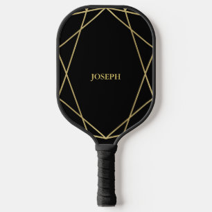 Moderne geometrische Linien in Schwarz mit Namen Pickleball Schläger