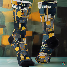 Moderne geometrische Marine und Gold Personalisier Socken