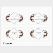 Moderne geometrische Merlot-Hochzeit mit blauer Fl Rechteckiger Aufkleber (Blatt)