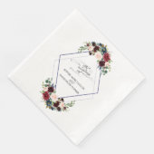 Moderne geometrische Merlot-Hochzeit mit blauer Fl Serviette (Ecke)