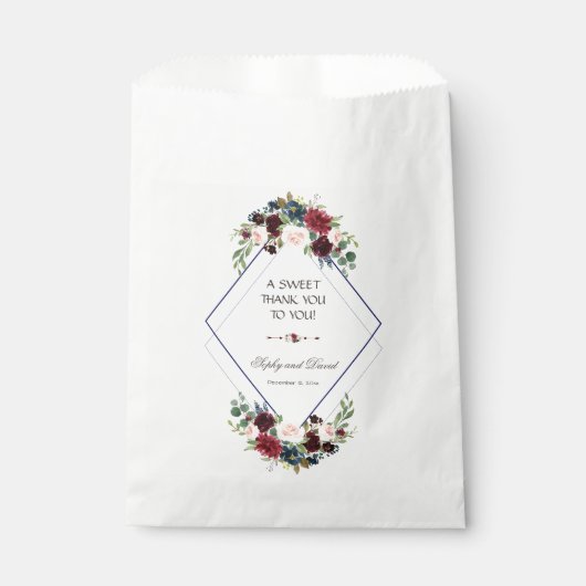 Moderne geometrische Merlot Navy Blue Floral DANKE Geschenktütchen (Vorderseite)