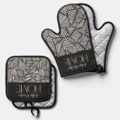 Moderne geometrische Minimal-Zuhause in Schwarzwei Ofenhandschuh & Topflappen-Set (Vorderseite/Rückseite)