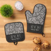 Moderne geometrische Minimal-Zuhause in Schwarzwei Ofenhandschuh & Topflappen-Set (Oben Unten)