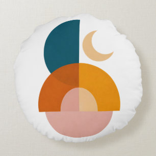 Moderne geometrische Mond-Abstrakt-Kunst-Druck Rundes Kissen
