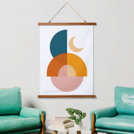 Moderne geometrische Mond-Abstrakte Kunst Wandteppich Mit Holzrahmen