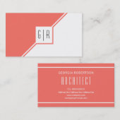 Moderne geometrische Monogramm-Lebendkoralle Visitenkarte (Vorne/Hinten)