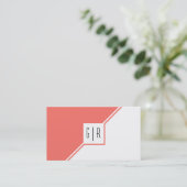 Moderne geometrische Monogramm-Lebendkoralle Visitenkarte (Stehend Vorderseite)