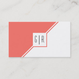Moderne geometrische Monogramm-Lebendkoralle Visitenkarte