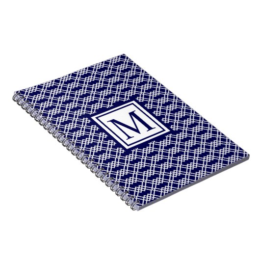 Moderne geometrische Monogramm Navy & White Notizblock (Rechte Seite)