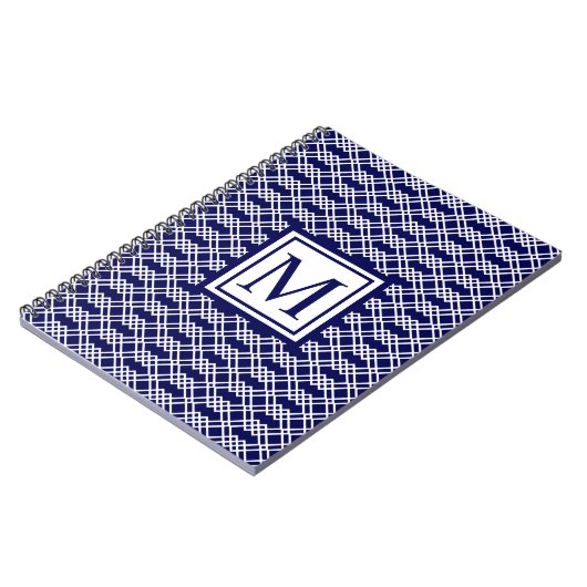 Moderne geometrische Monogramm Navy & White Notizblock (Linke Seite)