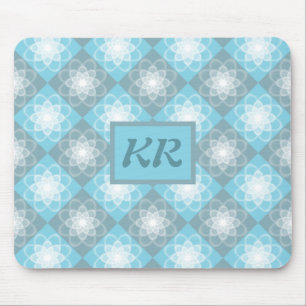 Moderne geometrische Muster Blaue & Graue Monogram Mousepad