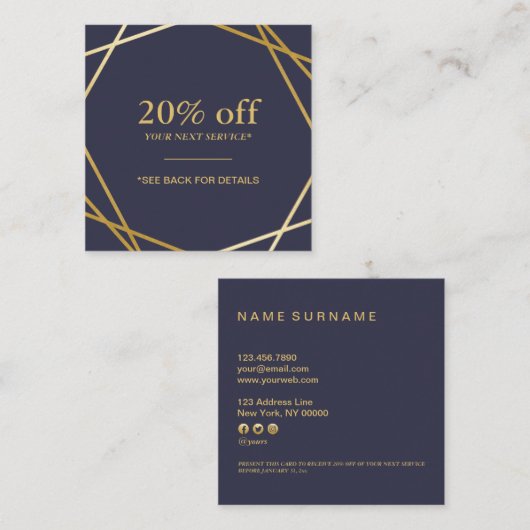 Moderne geometrische Muster-Quadrat-Rabatt-Karte Quadratische Visitenkarte (Vorne/Hinten)