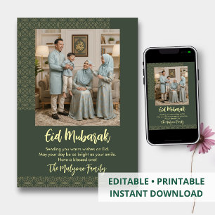Moderne geometrische Musterfamilie Foto Eid Feiertagskarte